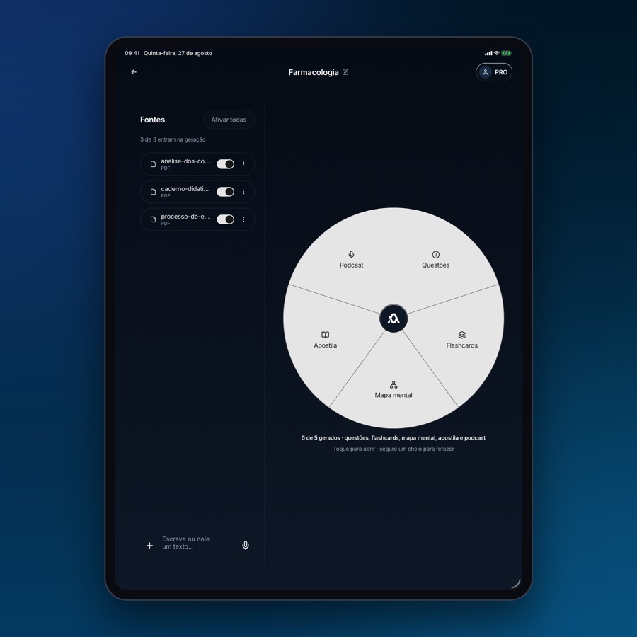 Tela de geração de apostila do app Atrium
