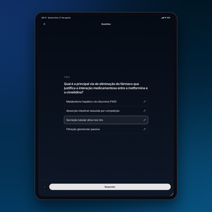 Tela de questões do app Atrium